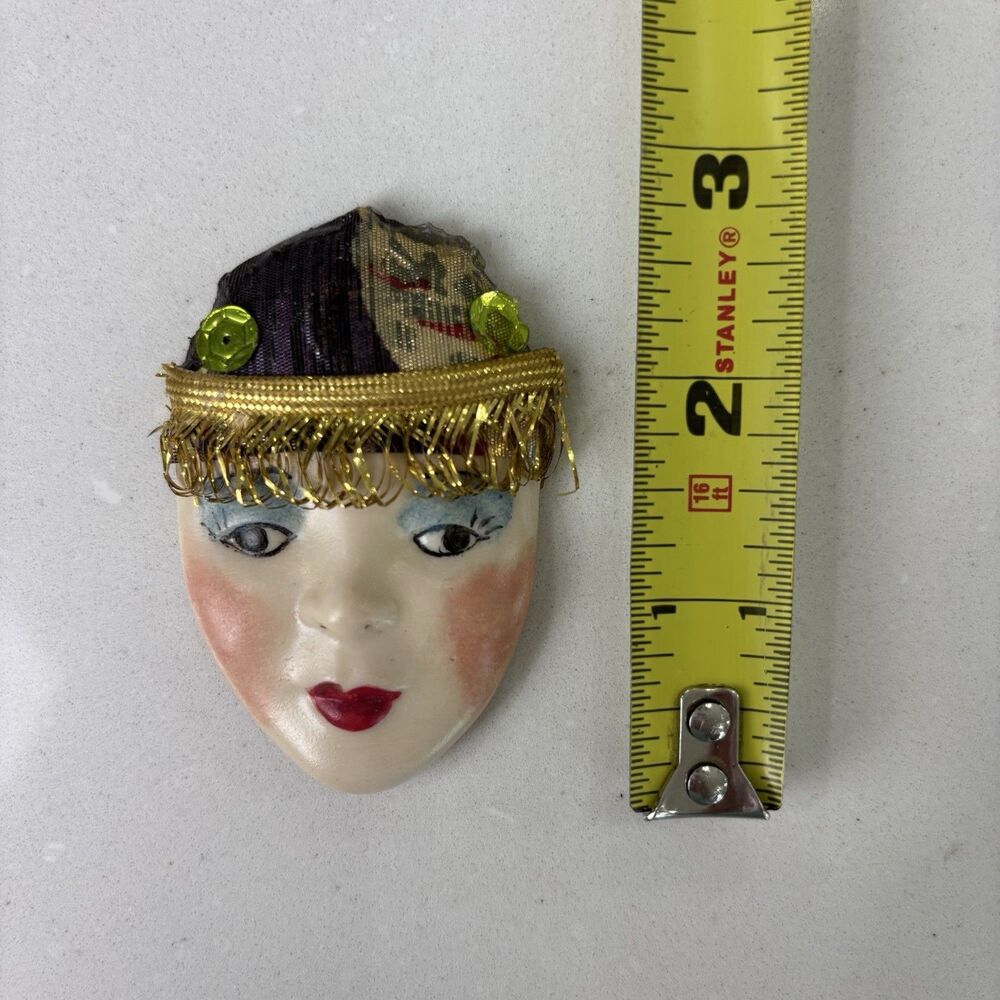 Vtg Porcelain Pin Brooch Art Deco Woman’s Face Handpainted Flapper Girl Artsy - Picture 7 of 7